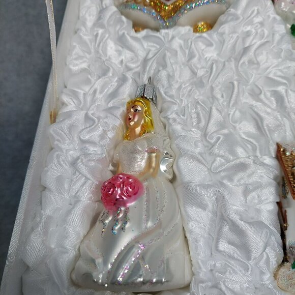 GDeBrekht Wedding Ornament Set 6 Pc Bride Groom Chapel Heart Glass Collectible - Picture 2 of 13